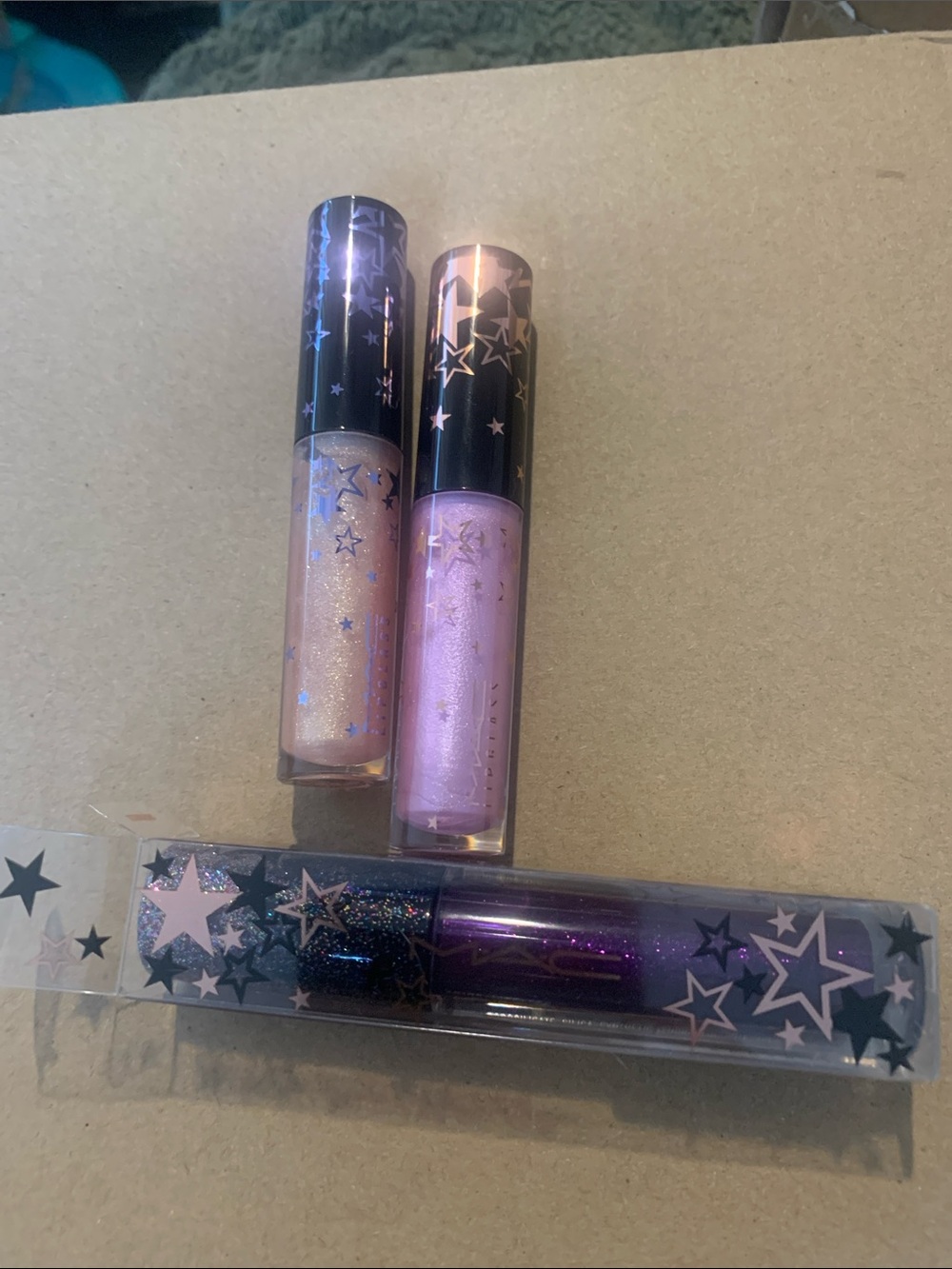 MAC Cosmetics Star-Print Lip Gloss Set — Pink, Iridescent Peach & Purple